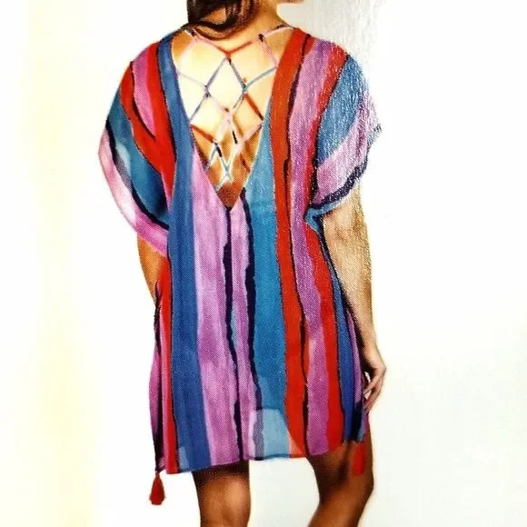Cover Up Swim Kaftan Vertical Striped Coverup NEW - Picture 4 of 15